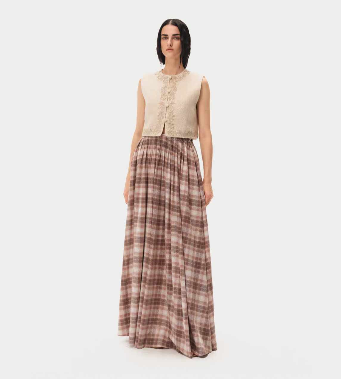 NTO THE EAST - Beige Linen Embroidered Vest Beige