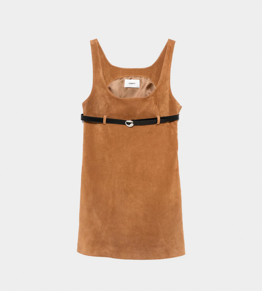 Belted Suede Mini Dress Brown