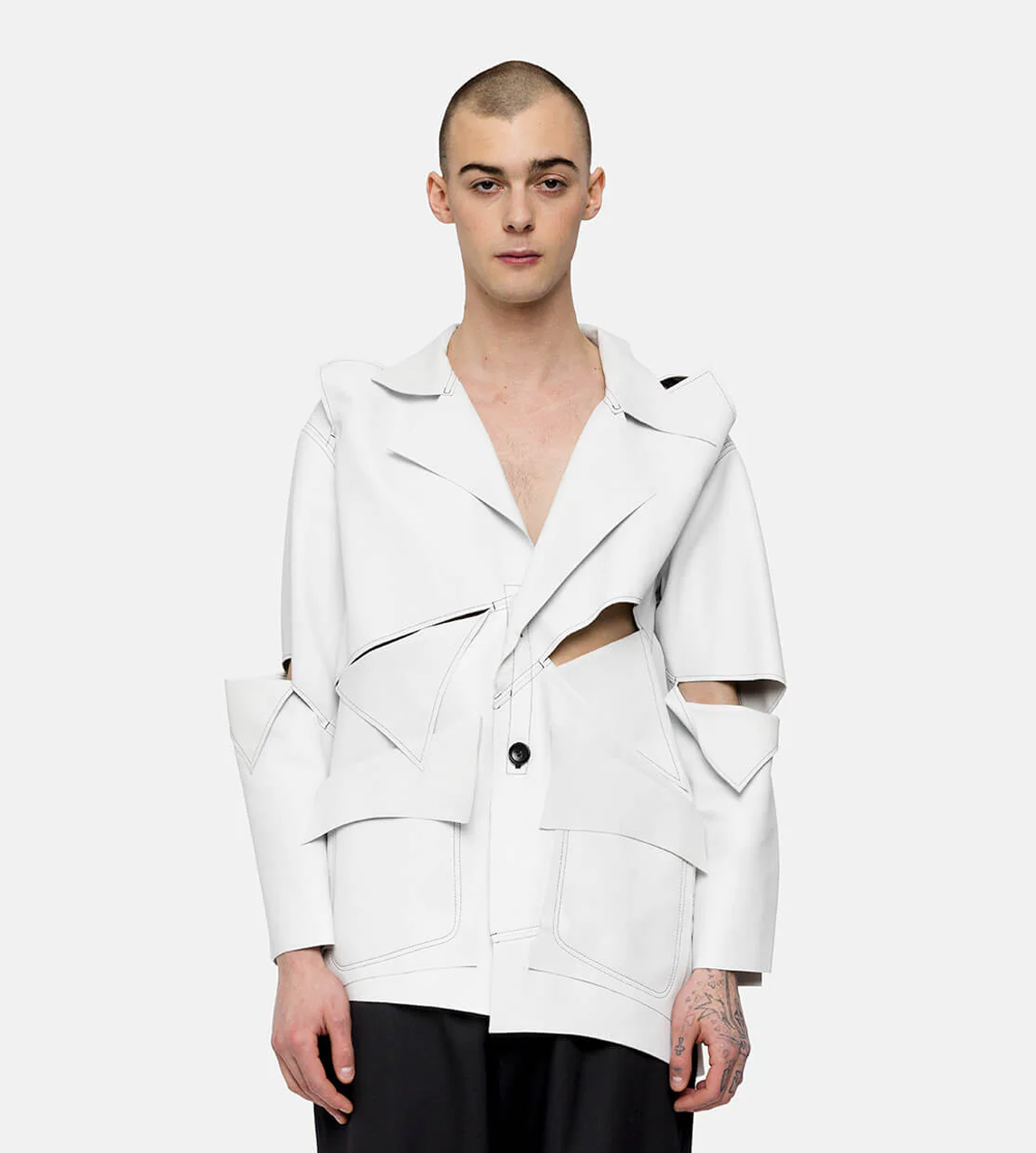 Sulvam - Leather Switching Jacket White