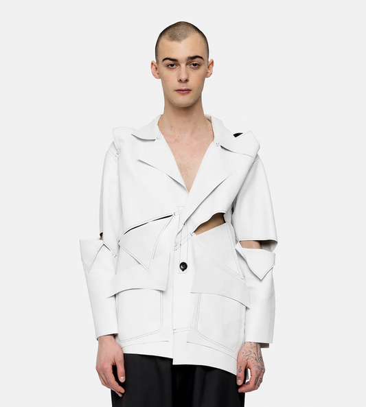 Sulvam - Leather Switching Jacket White