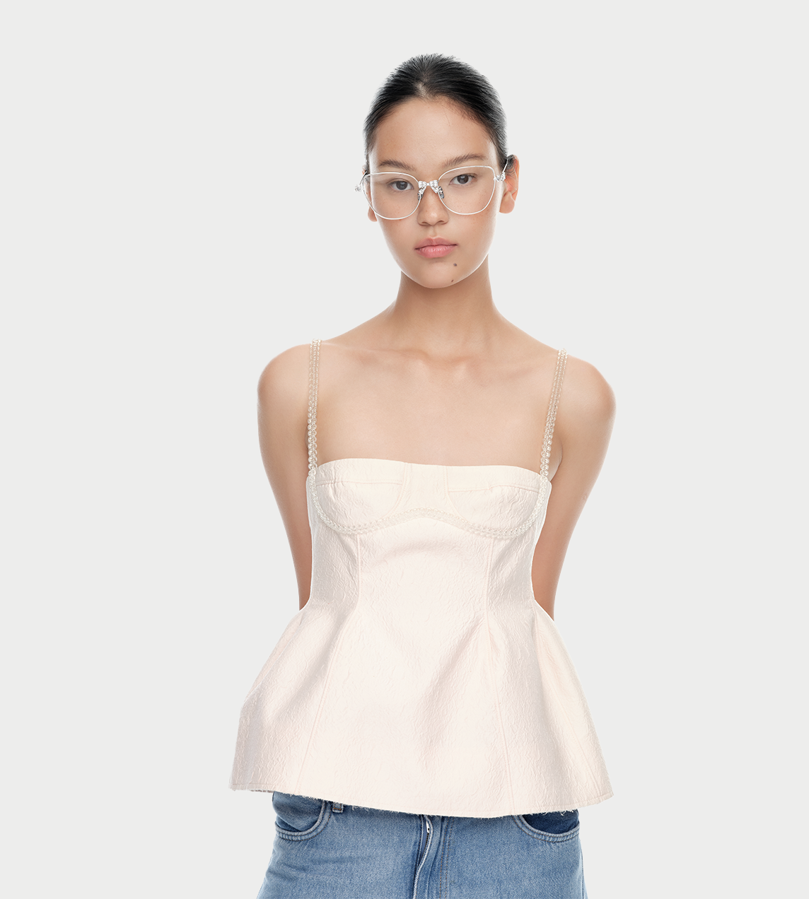 Bowknot Decoration Large Frame Glasses Silver