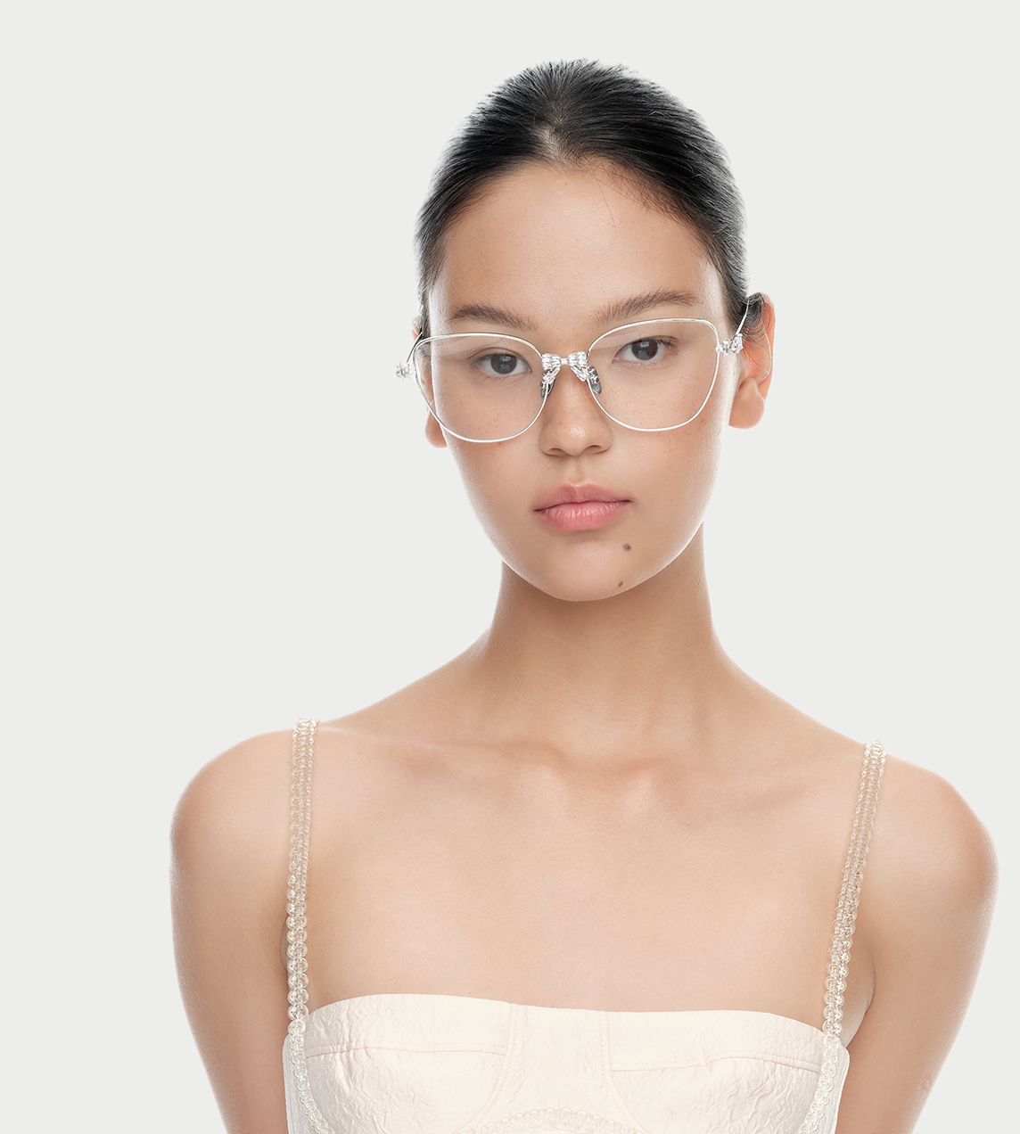 Bowknot Decoration Large Frame Glasses Silver