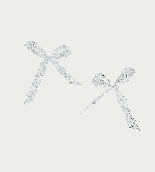 YVMIN - Lace Bowknot Earring Silver (Pair)
