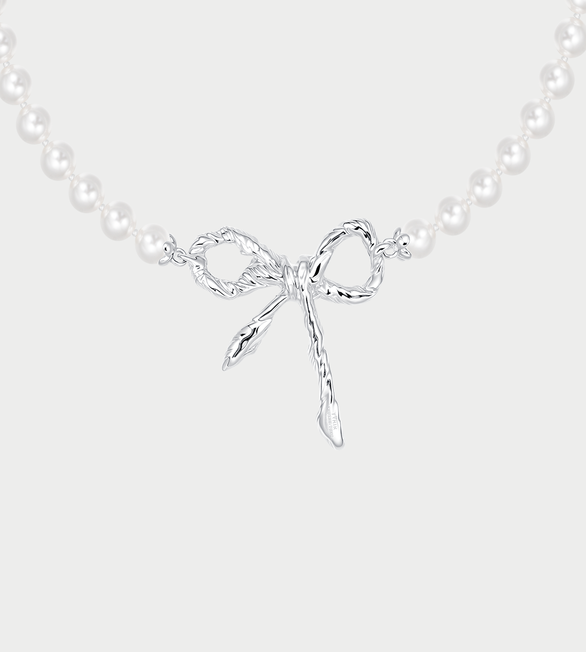 YVMIN -Twisted Rope Bow Pearl Necklace Silver