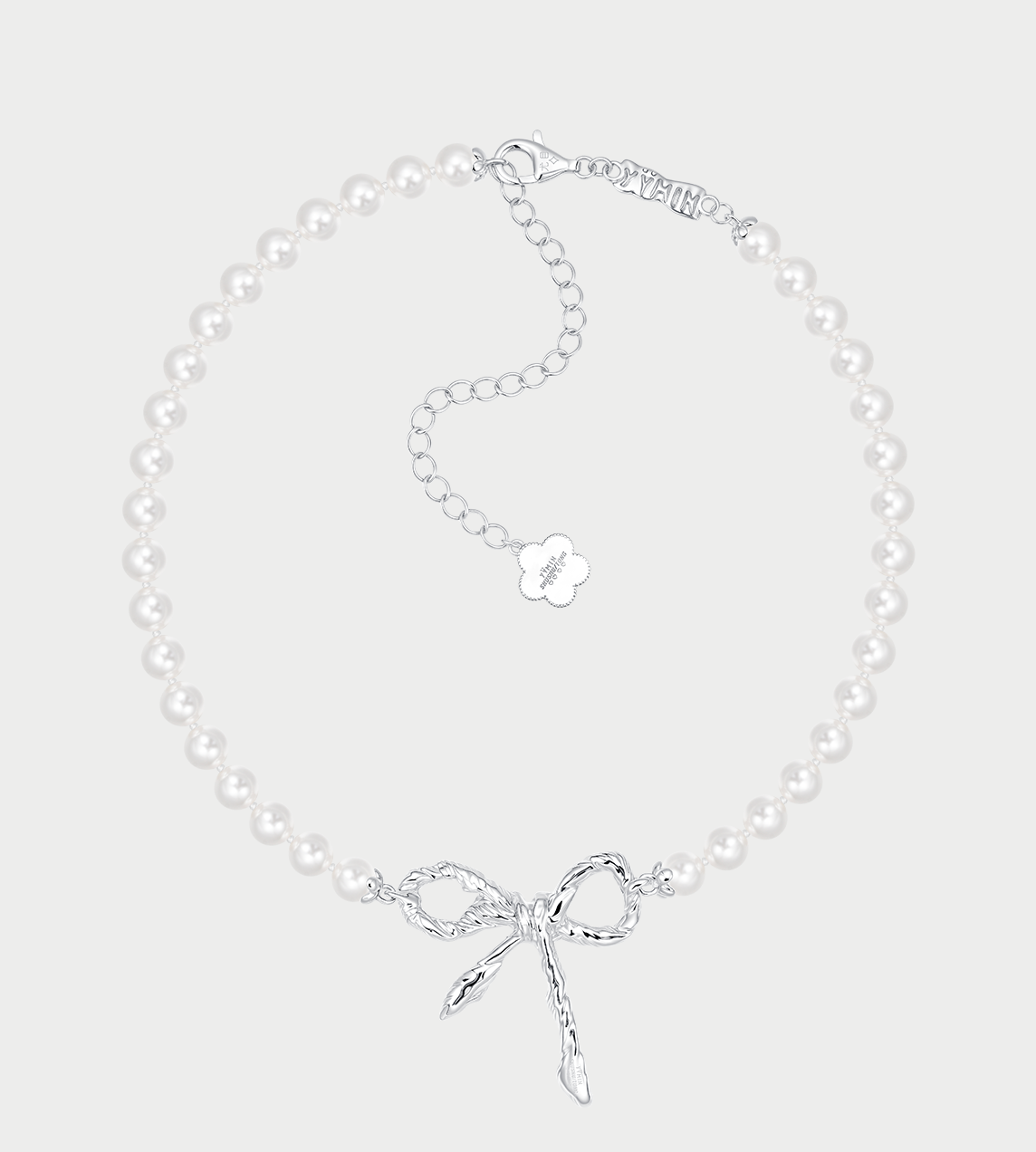 YVMIN -Twisted Rope Bow Pearl Necklace Silver