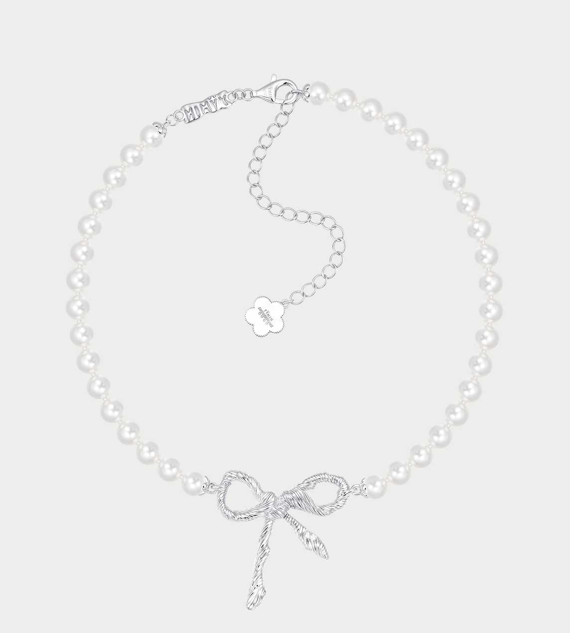 YVMIN -Twisted Rope Bow Pearl Necklace Silver