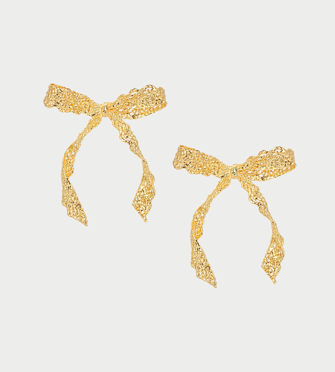 Long Tail Lace Bow Earring Gold (Pair)