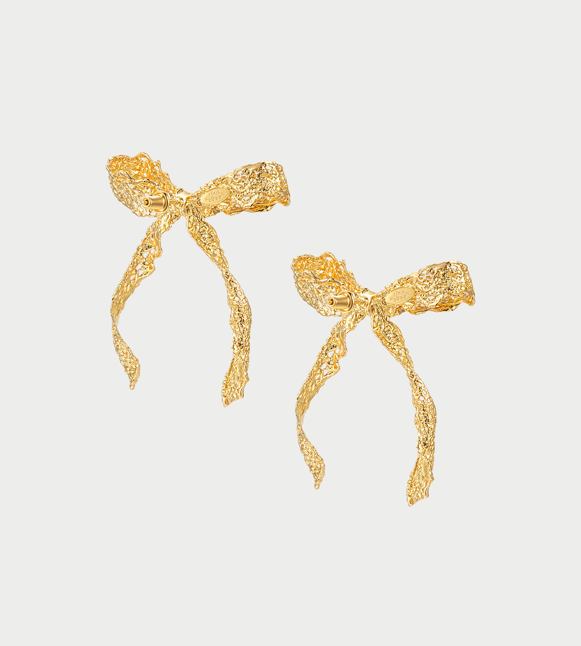 Long Tail Lace Bow Earring Gold (Pair)