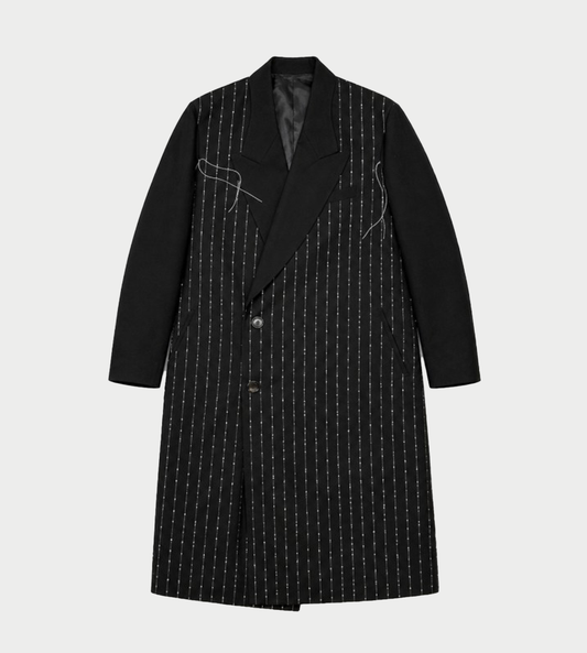 SULVAM - Wide Striped Stitch Long Coat Blk