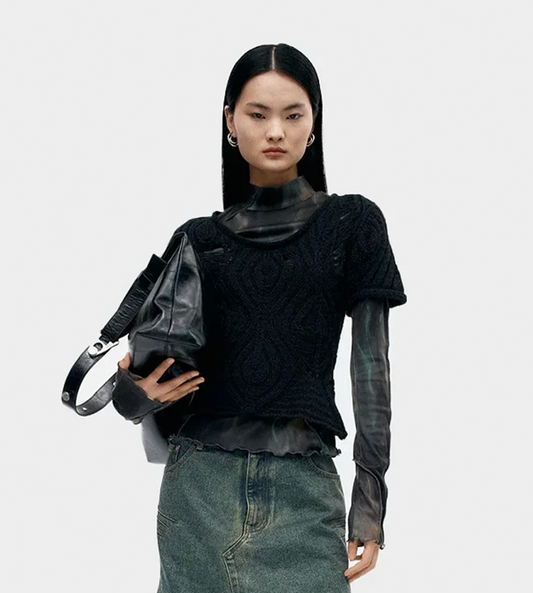 ANDERSSON BELL - Cap Sleeve Sweater Layered Top Blk