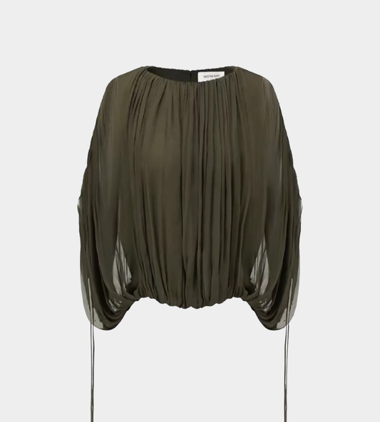 INTO THE EAST - Shoulder Sleeve Drawstring Top Olive Green
