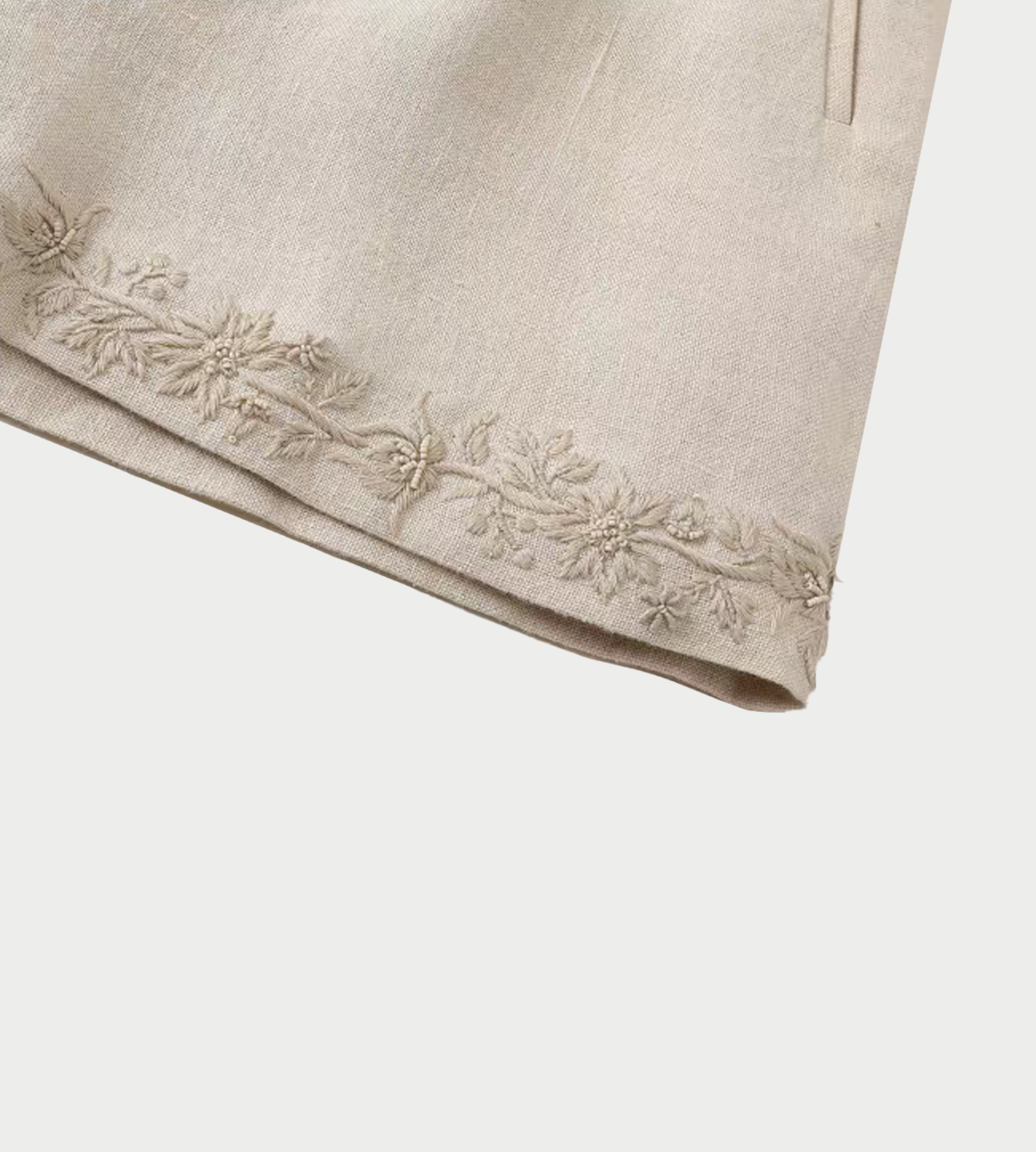 Linen Embroidered Shorts Beige