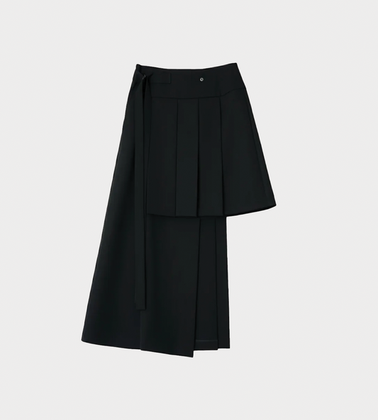 UJOH - Asymmetry Pleats Skirt Blk