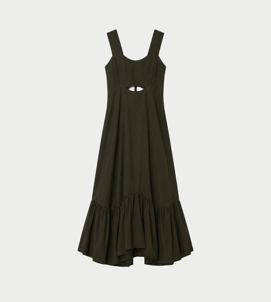 UJOH - Shoulder Belt Gathered Dress Olive