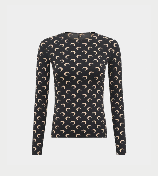MARINE SERRE - Moon Printed Second-skin Crewneck Inv. Tan/Blk
