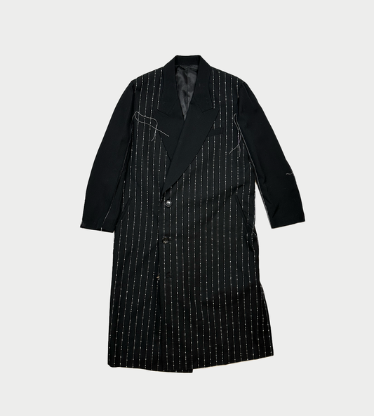 SULVAM - Wide Striped Stitch Long Coat Blk