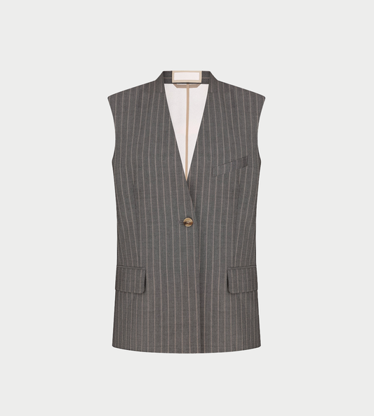 Pinstriped Vest With Chiffon Back Grey