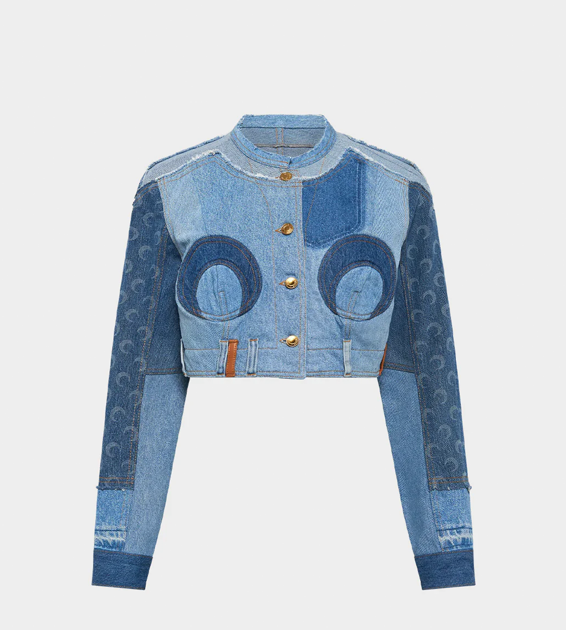 Marine Serre - Upcycled Denim Cropped Jacket