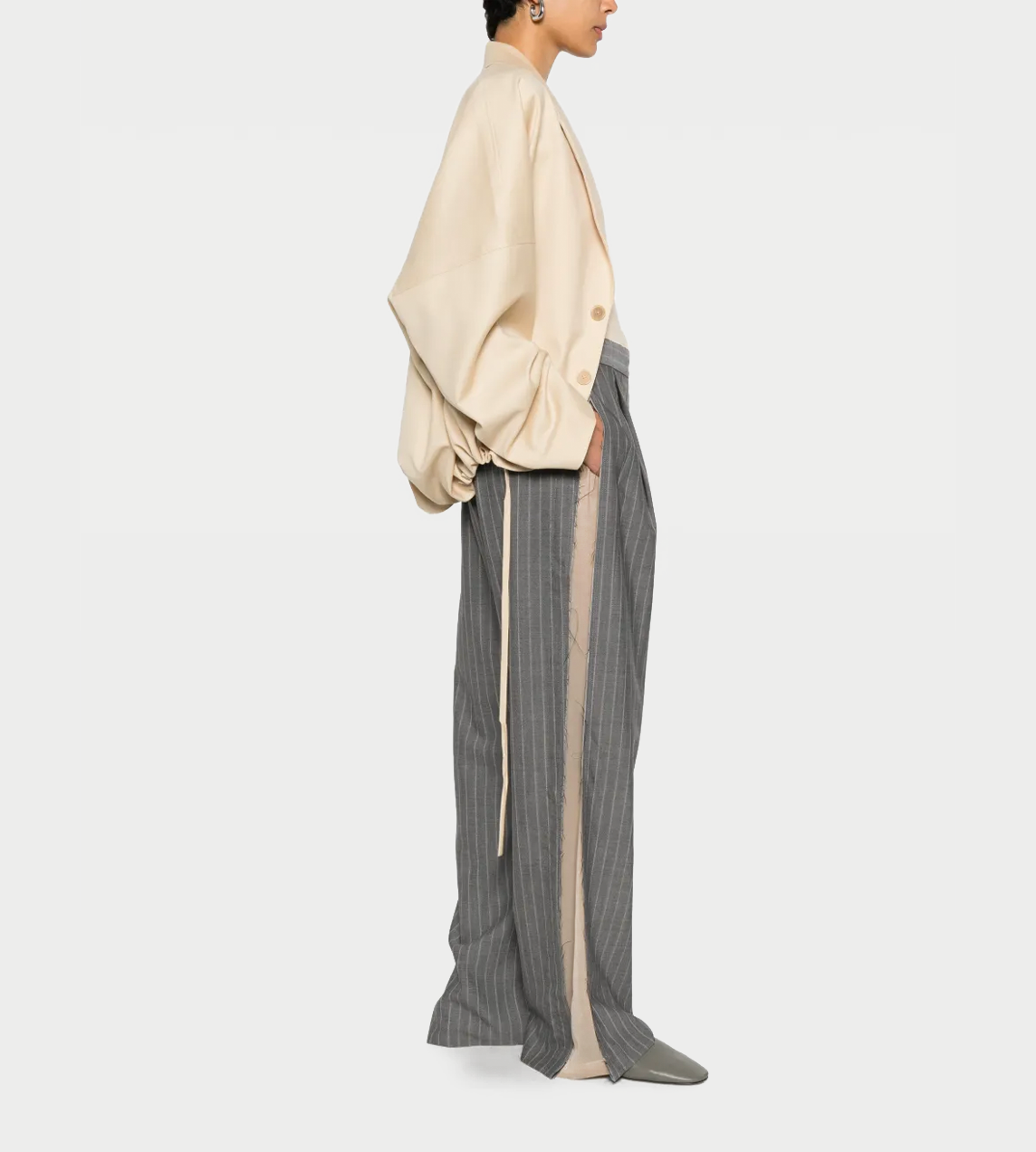 Frayed-Edge Side Stripes Pinstripe Pants