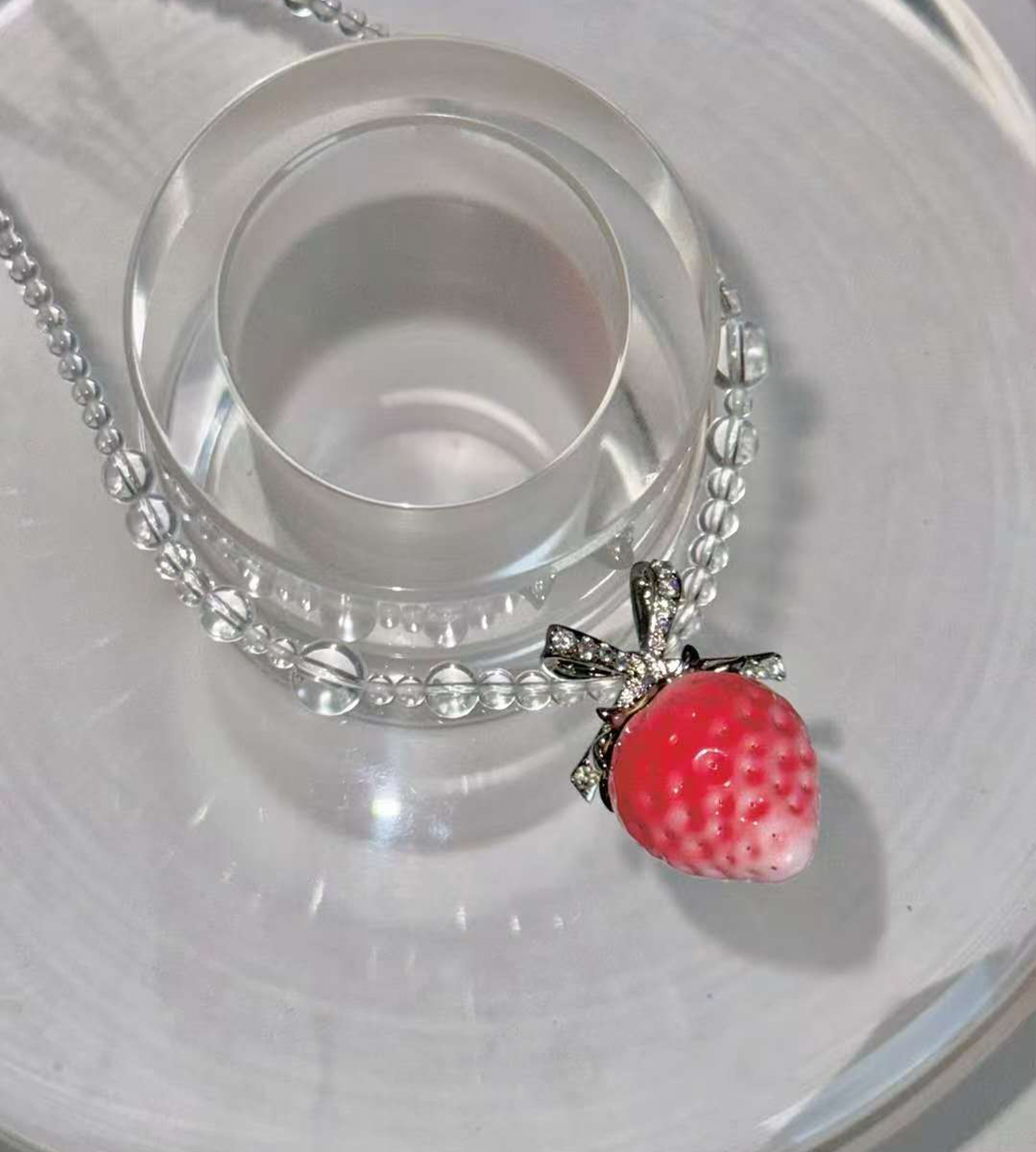 Strawberry Bowknot Crystal Necklace