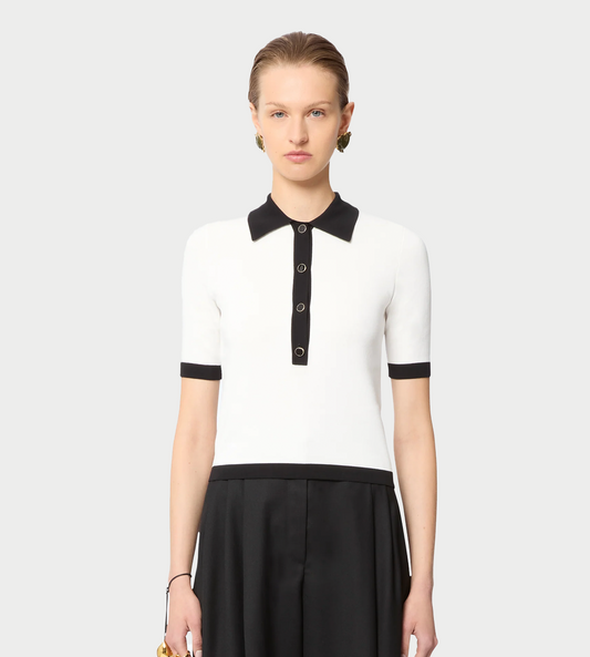 NINA RICCI - Contrasted Knit Polo Top White