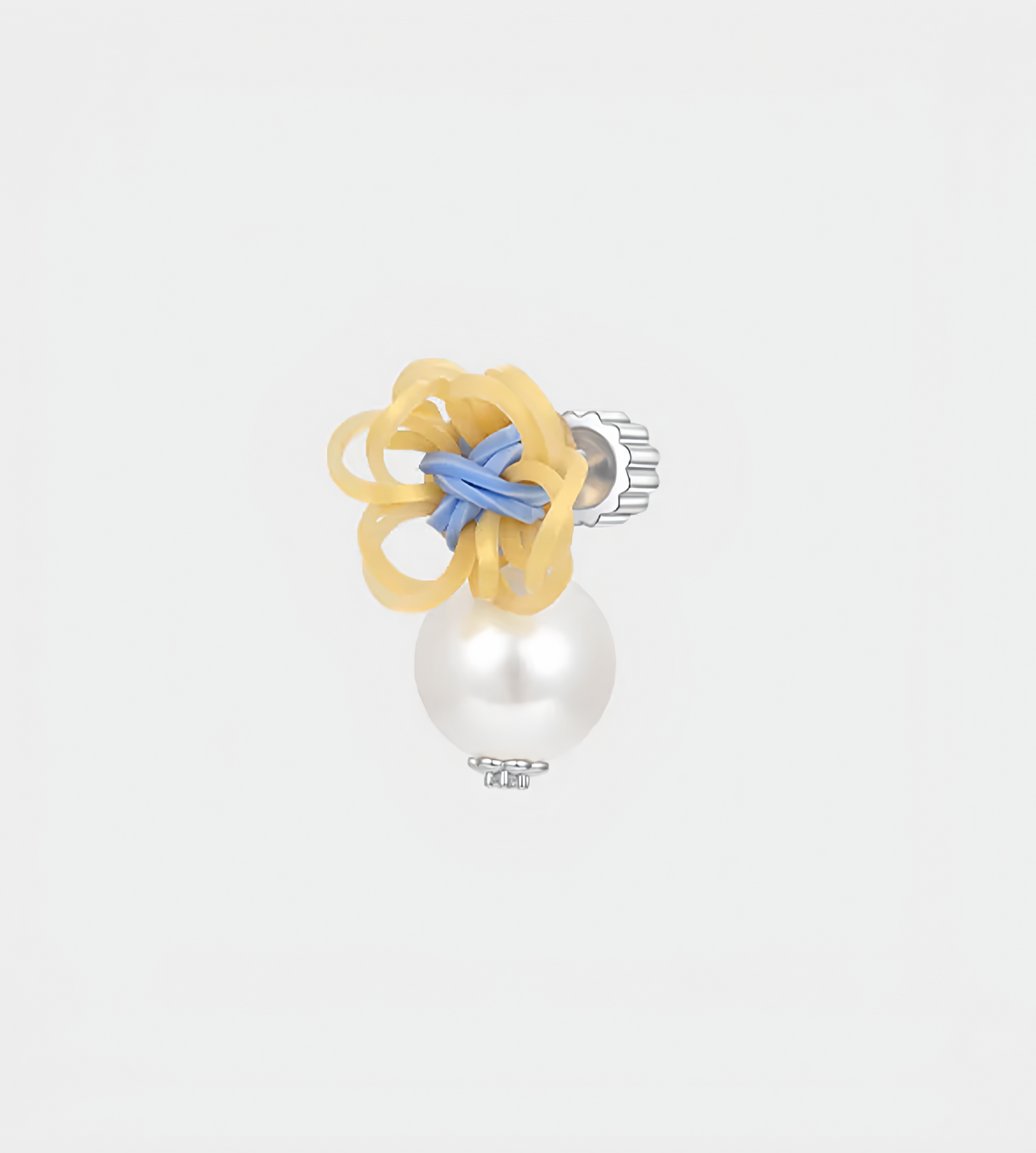Rubber Band Flower Pearl Stud Earrings Yellow (Pair)