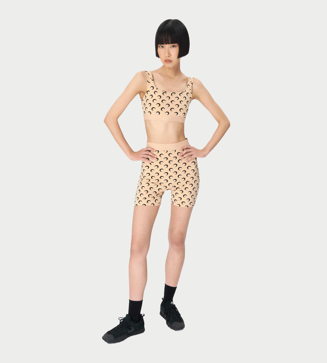 MARINE SERRE - Moon Printed Yoga Shorts Tan