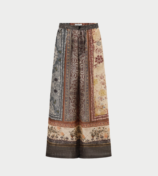 INTO THE EAST - Linen Printed Wide- leg Pants Multi