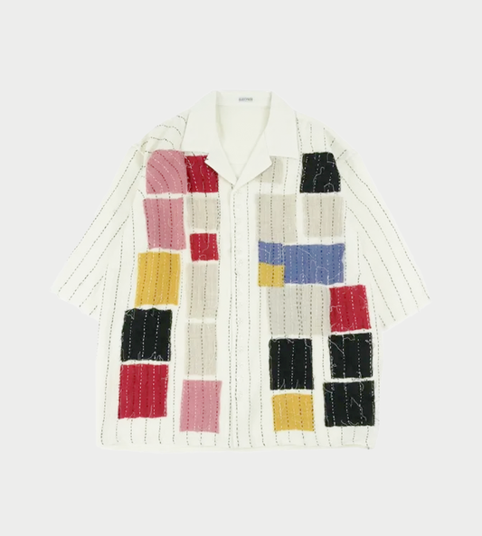 GLASS CYPRESS - Patchwork Wool Gauze Shirt Ivory