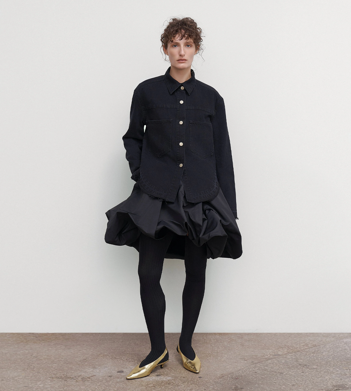 Ruffled Midi Skirt Blk