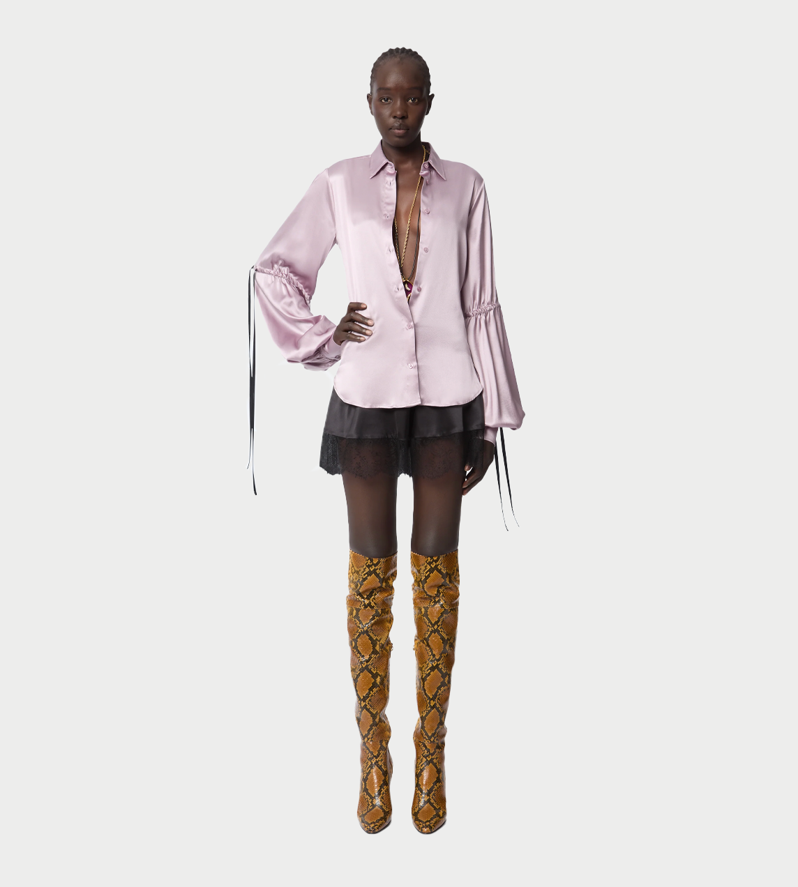 NINA RICCI - Bow-detail Satin Shirt Pink