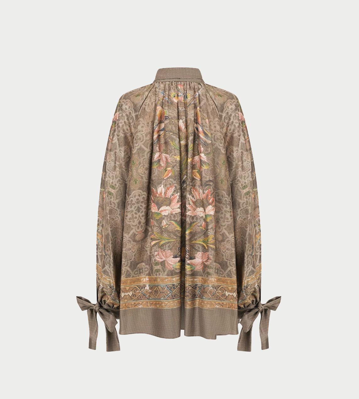 Silk Prints Tie-front Blouse Green