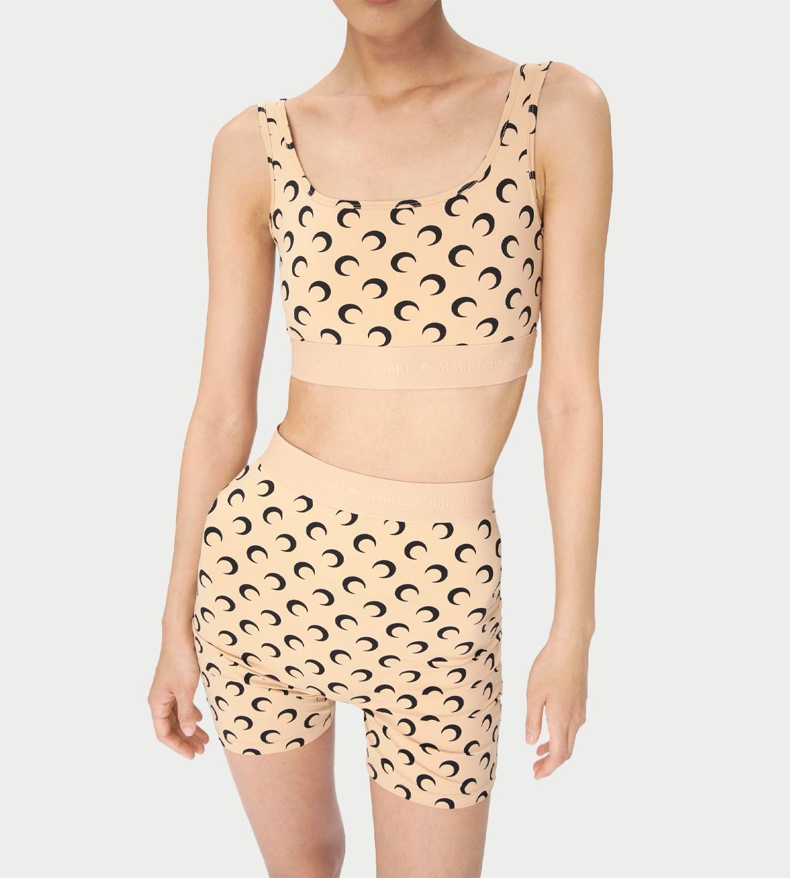 MARINE SERRE - Moon Printed Yoga Shorts Tan