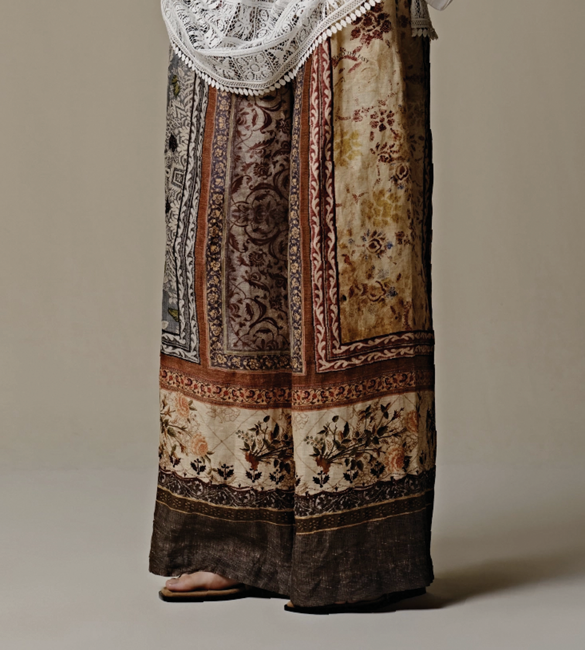 INTO THE EAST - Linen Printed Wide- leg Pants Multi