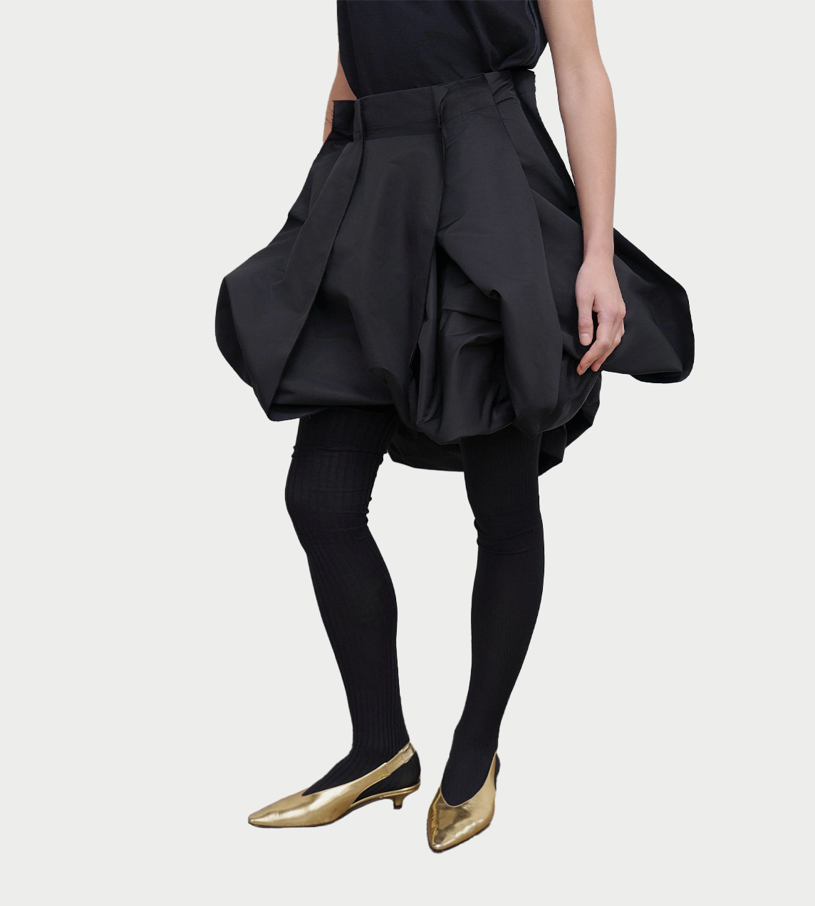 Ruffled Midi Skirt Blk