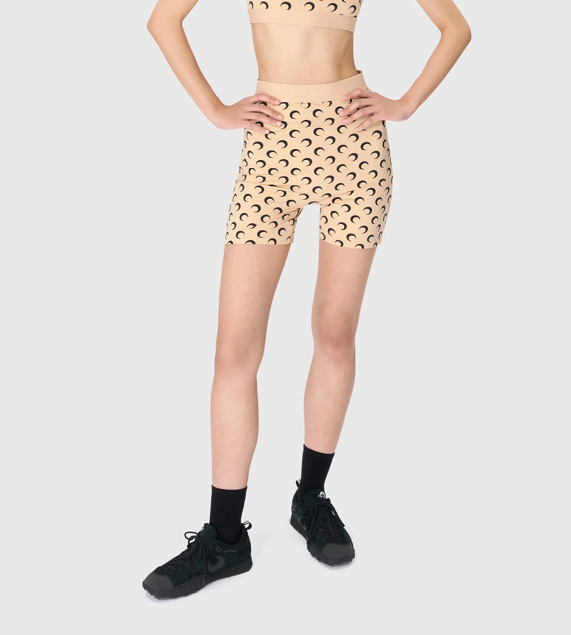 MARINE SERRE - Moon Printed Yoga Shorts Tan