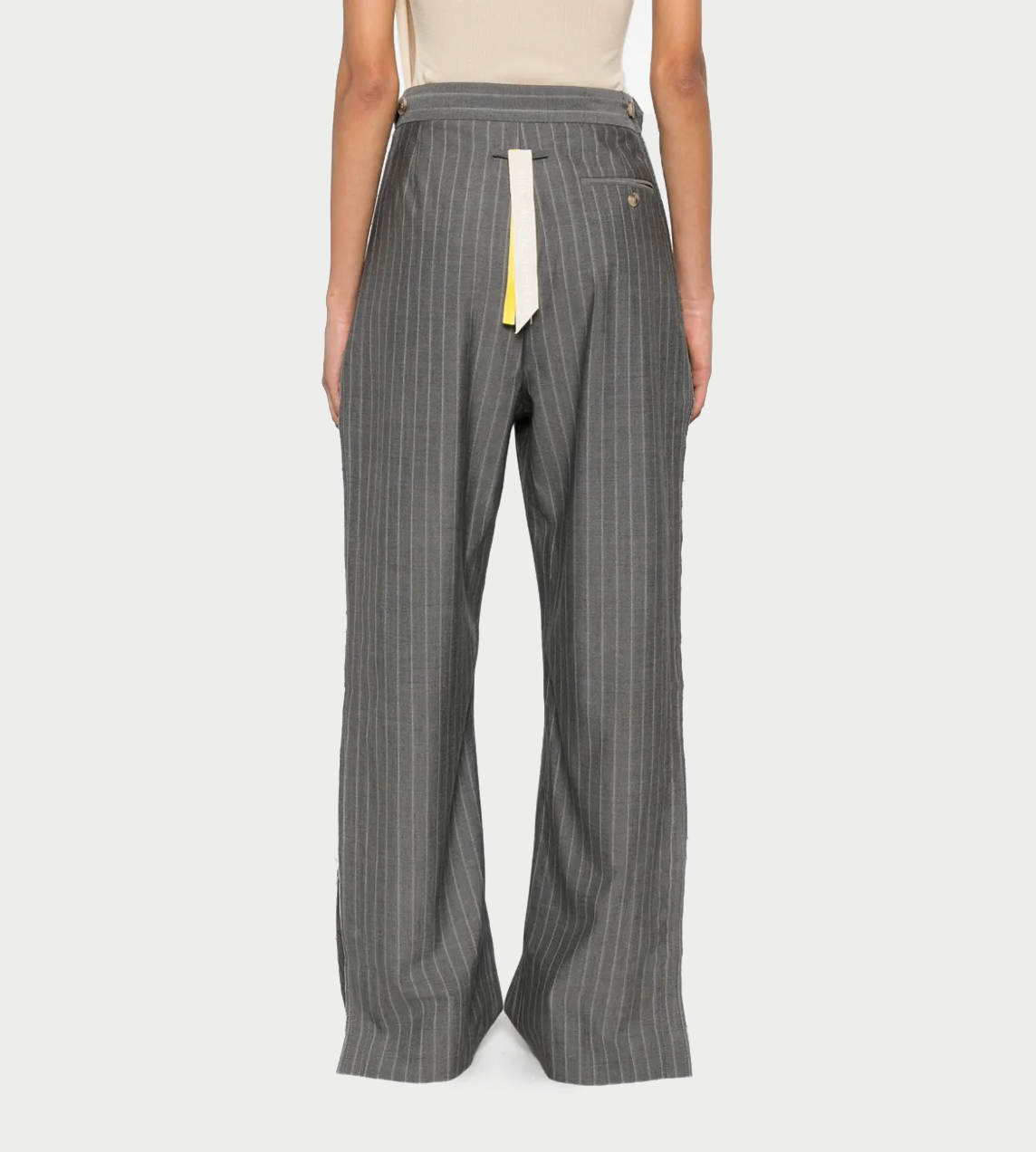 Frayed-Edge Side Stripes Pinstripe Pants