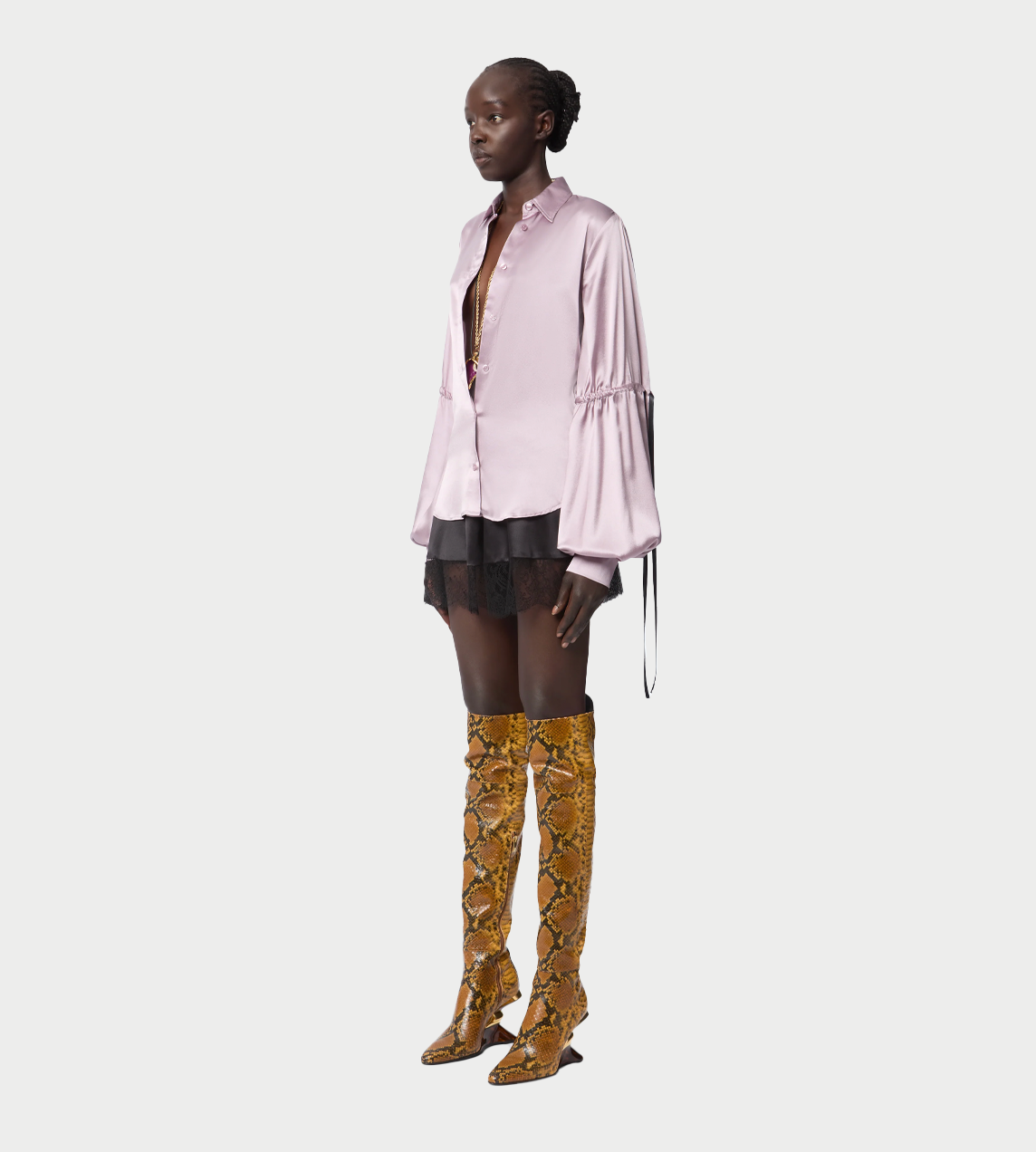 NINA RICCI - Bow-detail Satin Shirt Pink