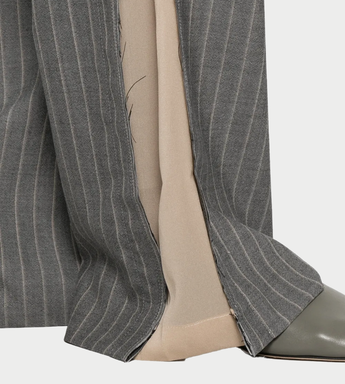 Frayed-Edge Side Stripes Pinstripe Pants