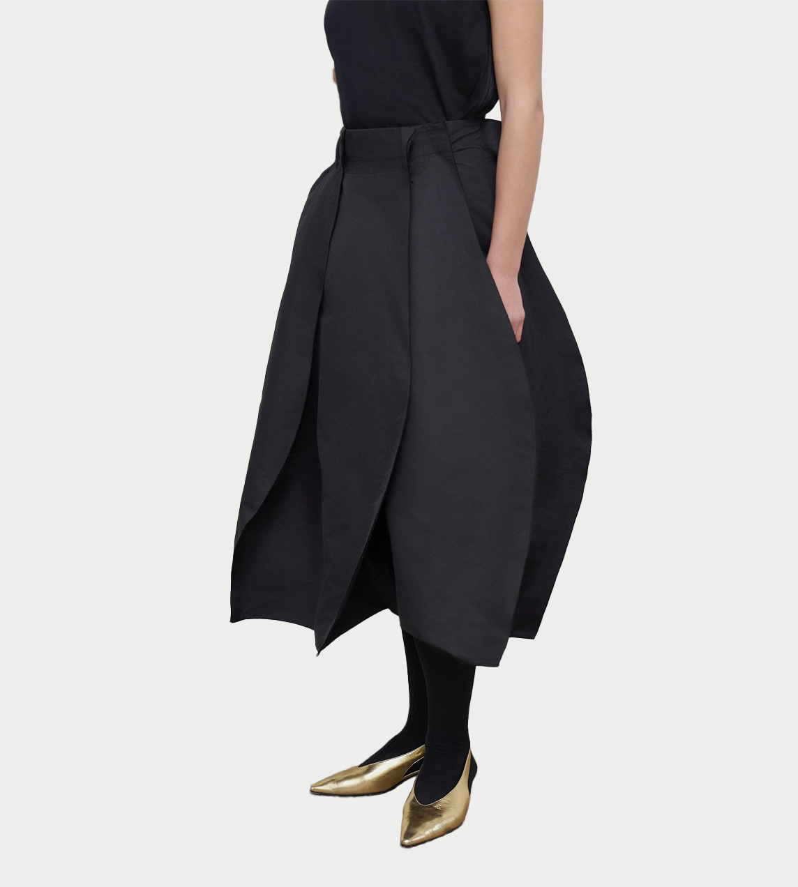 Ruffled Midi Skirt Blk