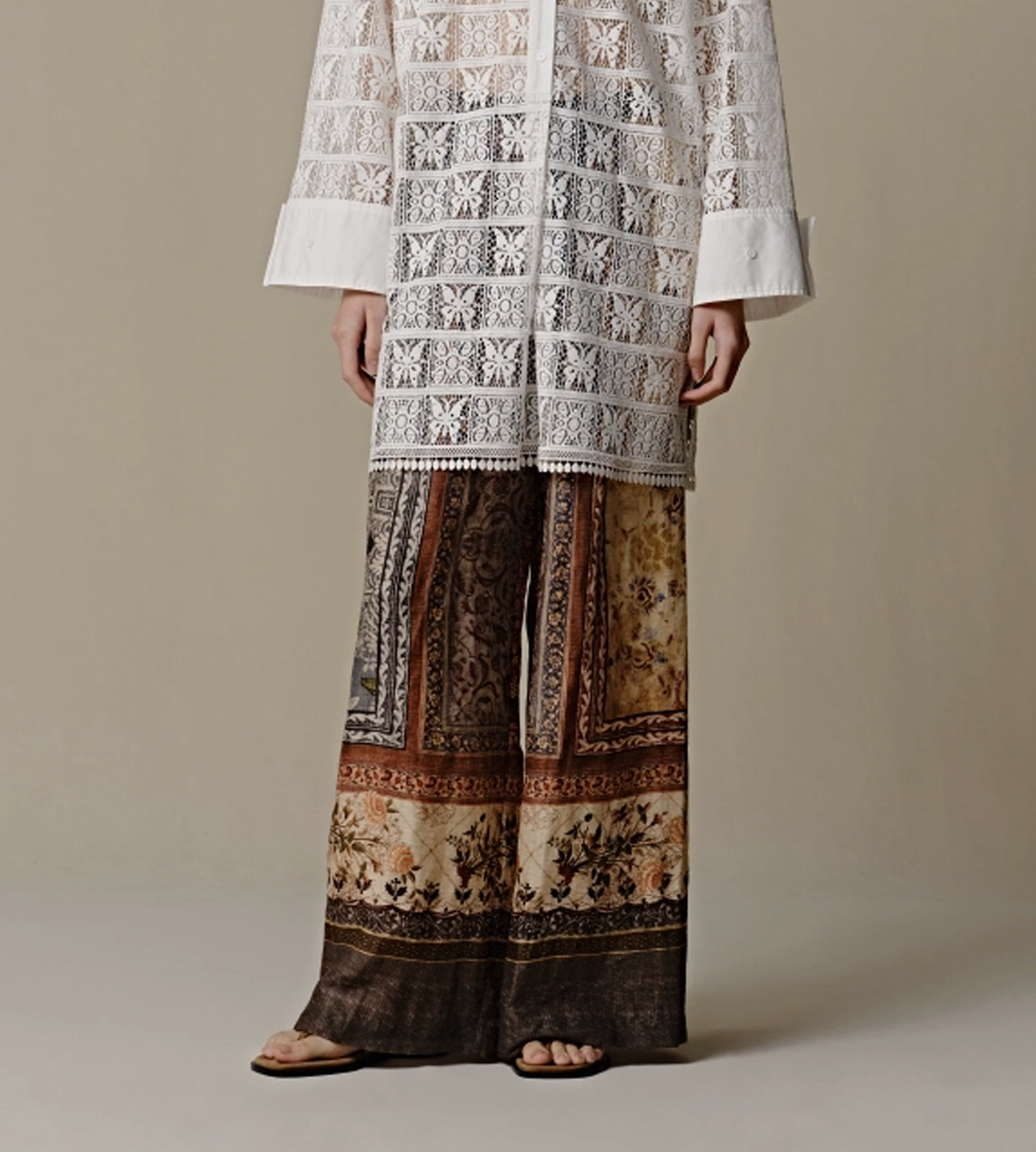 Linen Printed Wide- leg Pants Multi