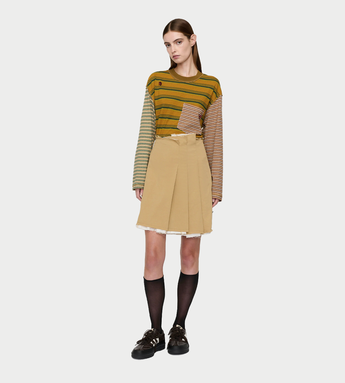 Pleated Mini Skirt Beige