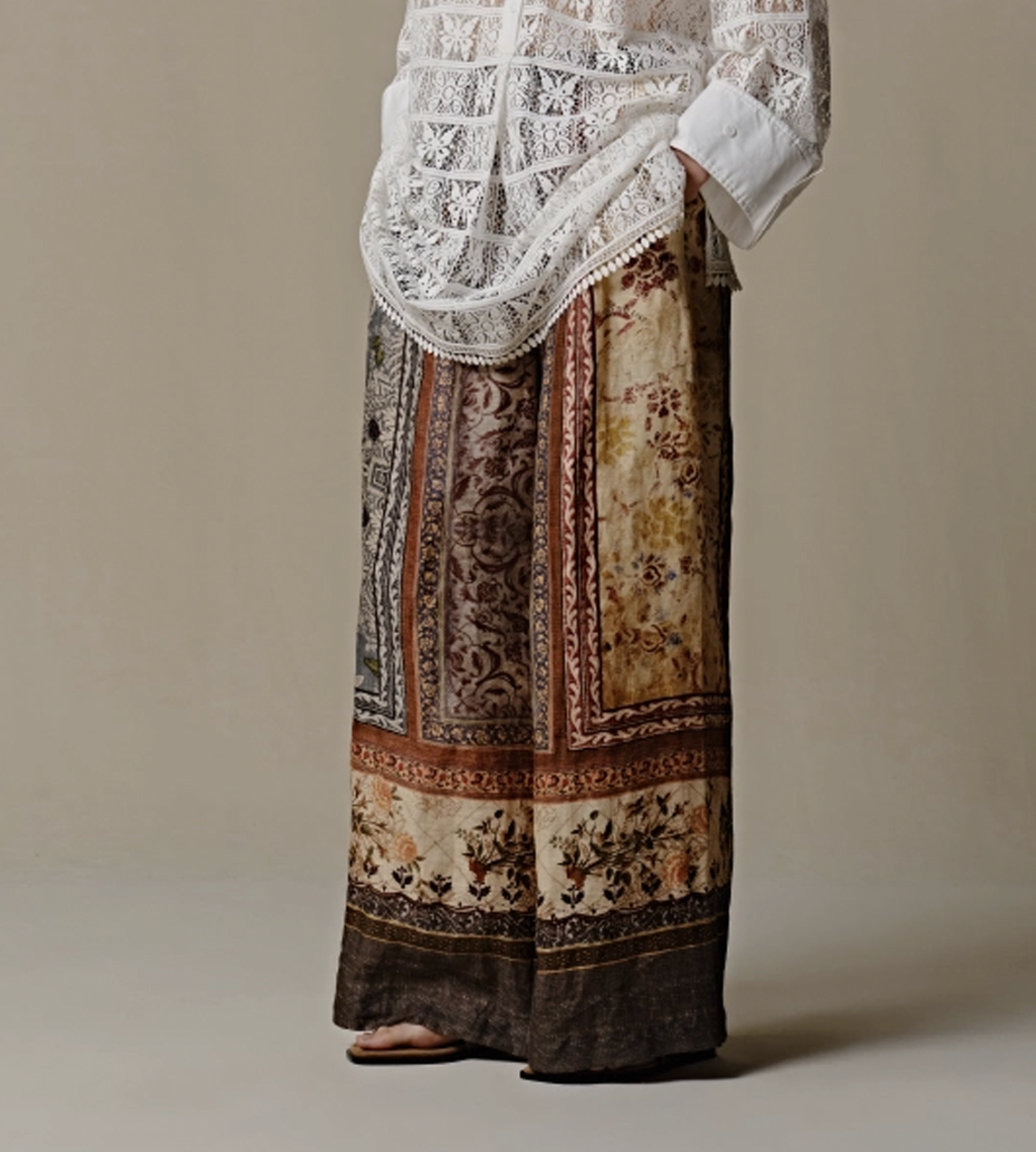 Linen Printed Wide- leg Pants Multi