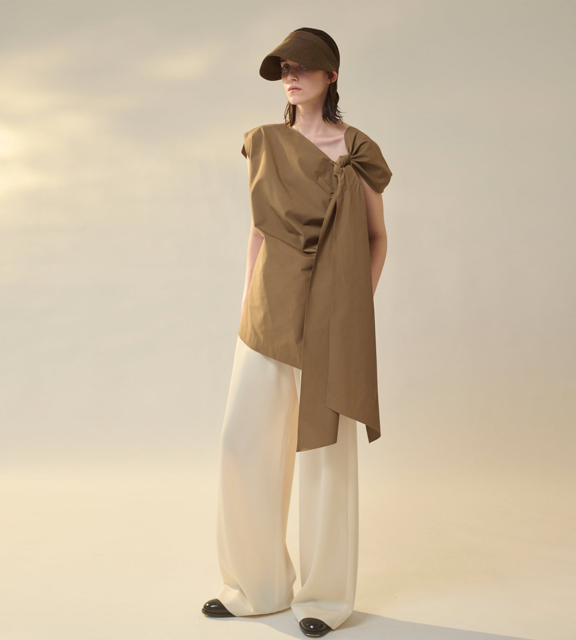 Shoulder Tied Blouse Brown