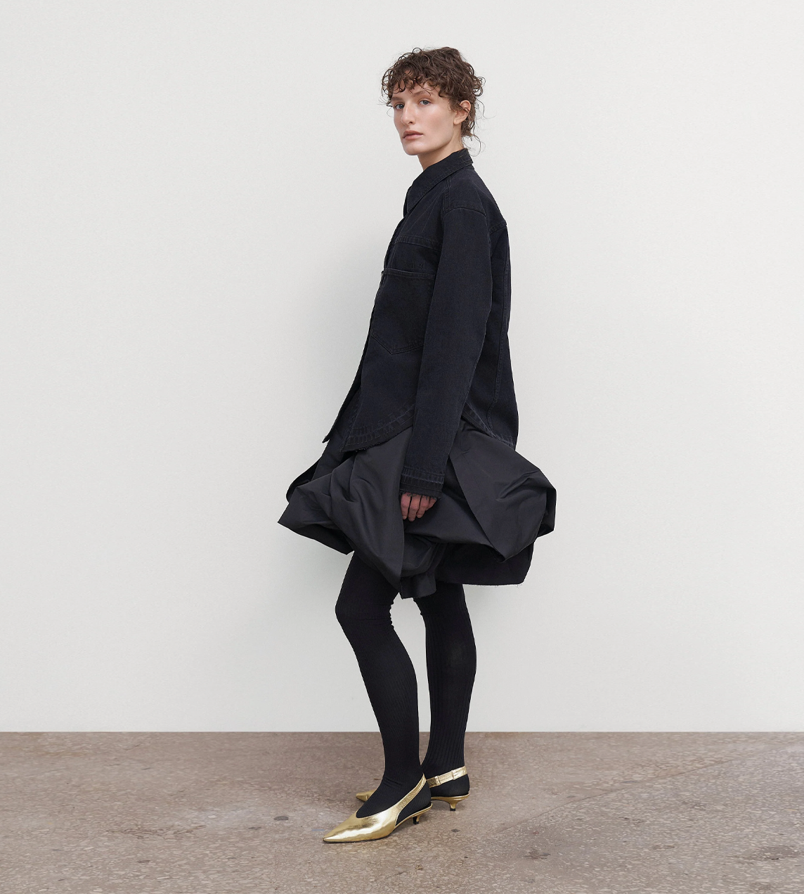Ruffled Midi Skirt Blk
