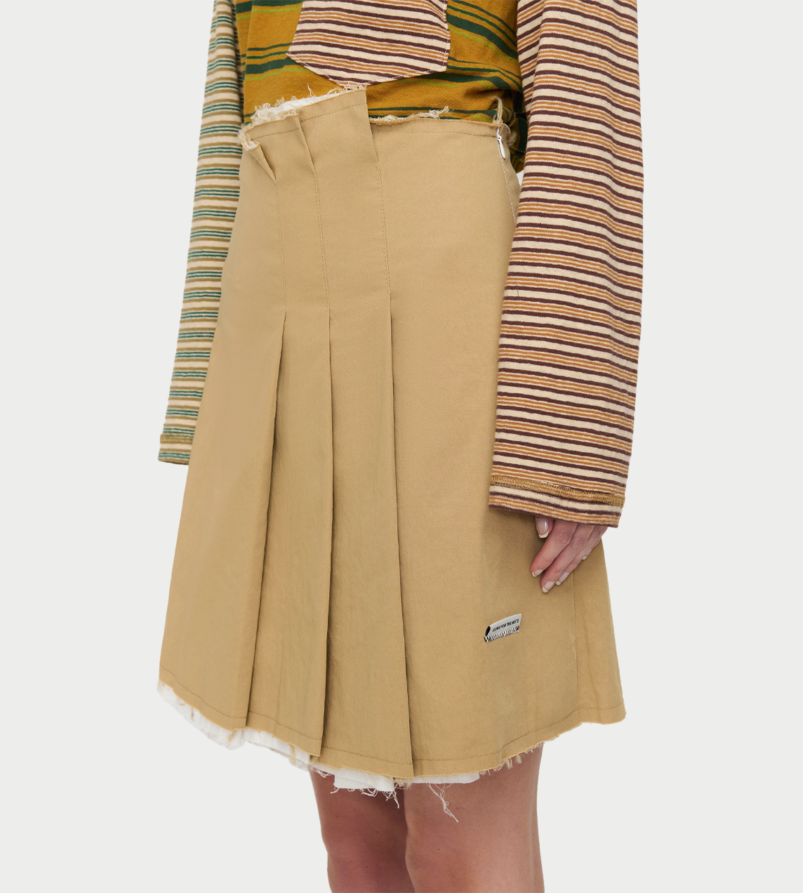 Pleated Mini Skirt Beige