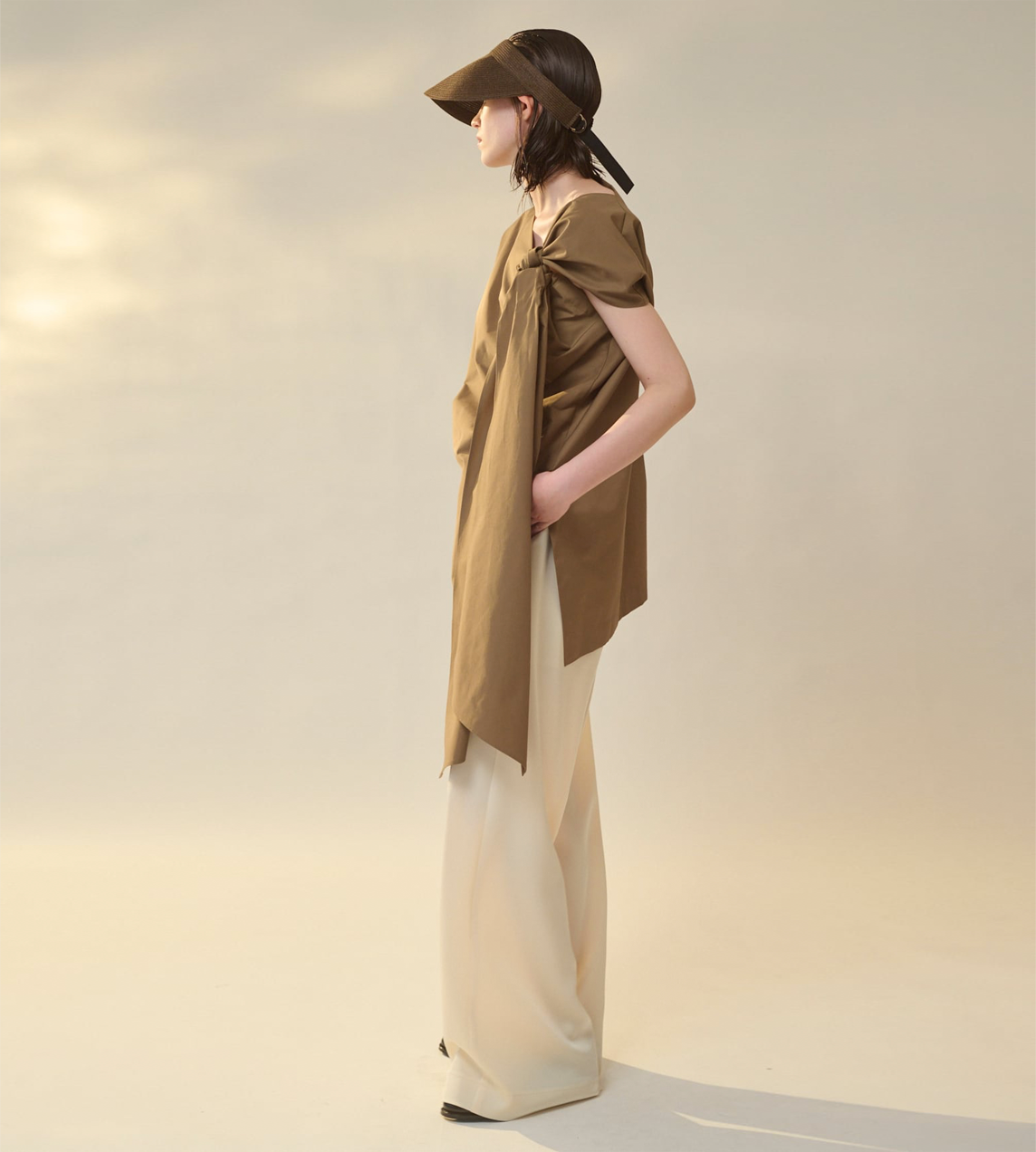 Shoulder Tied Blouse Brown