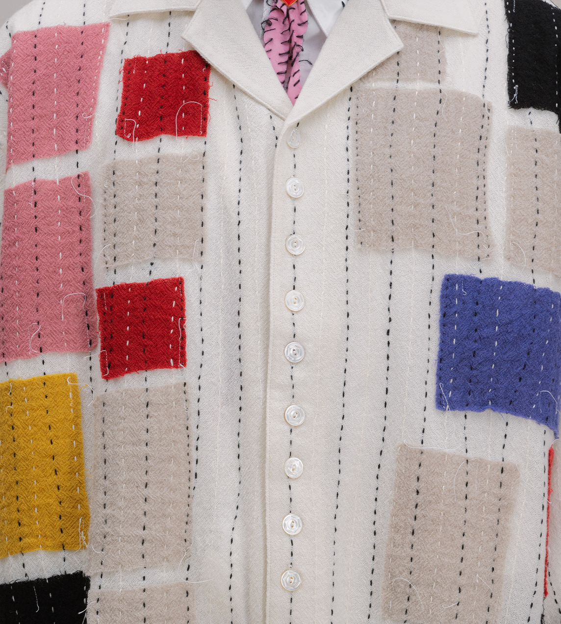 GLASS CYPRESS - Patchwork Wool Gauze Shirt Ivory