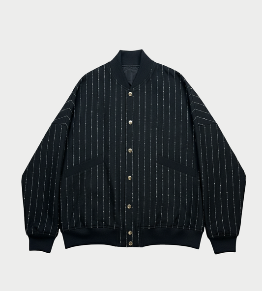 SULVAM - Wide Striped Stadium Jacket Blk