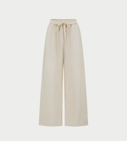 INTO THE EAST - Drawstring Straight-Leg Pants Beige